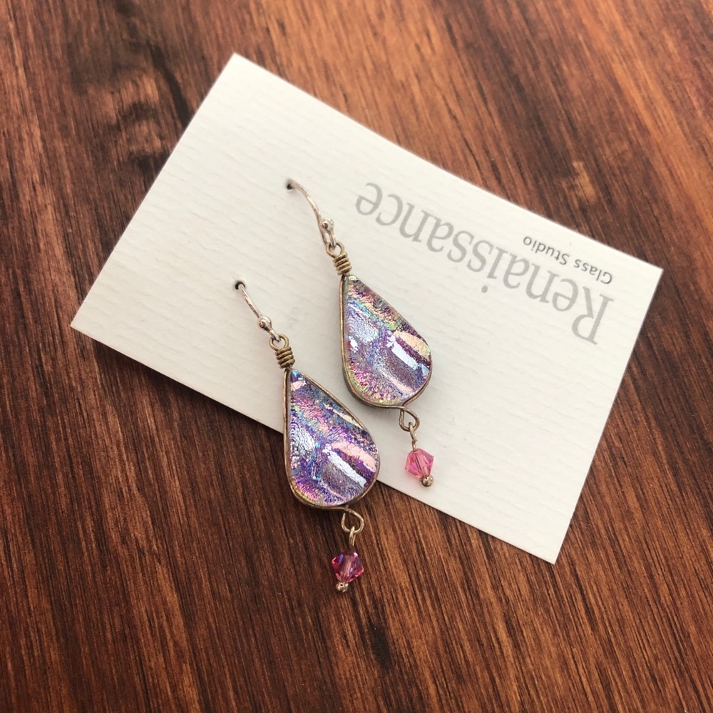 Pink/Purple Glass Drop Earrings in Sterling Silver
